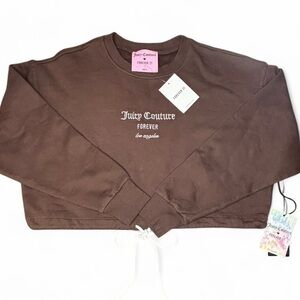 NWT Juicy Couture Brown Cropped Sweatshirt Tie Waist Size Small